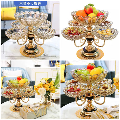 Crystal plates fruit bowl multilayer snacks platters and trays Modern Rotate 360 degrees Snack candy tray dry fruit plate